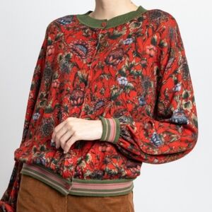IVKO Cardigan Romantique Wool Red and Green Floral Sweater